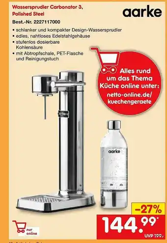 Netto Marken-Discount Wassersprudler Carbonator 3 Polished Steel Aarke Angebot