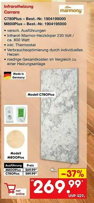 Netto Marken-Discount Infrarotheizung Carrara Marmony Angebot