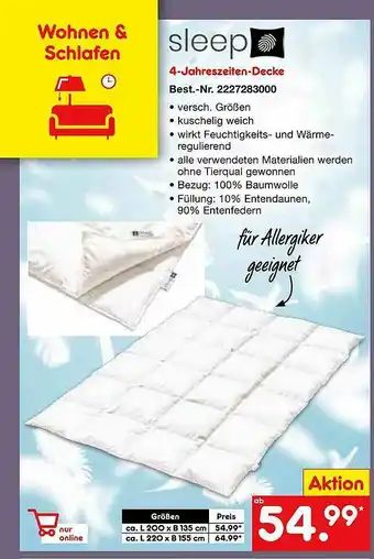 Netto Marken-Discount Sleep 4-jahreszeiten-decke Angebot