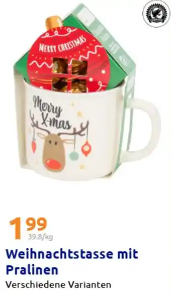Action Weihnachtstasse mit Pralinen Angebot