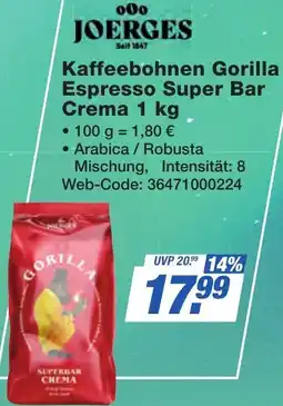 K+B Expert JOERGES Kaffeebohnen Gorilla Espresso Super Bar Crema Angebot