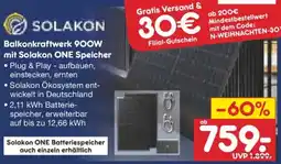Netto Marken-Discount SOLAKON Balkonkraftwerk 900W mit Solakon ONE Speicher Angebot