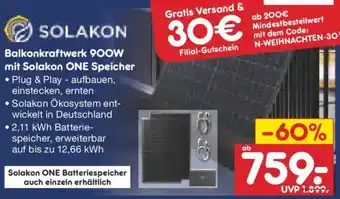 Netto Marken-Discount SOLAKON Balkonkraftwerk 900W mit Solakon ONE Speicher Angebot