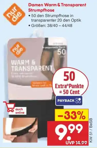 Netto Marken-Discount Damen Warm & Transparent Strumpfhose Angebot