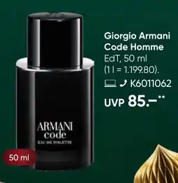 Galeria Giorgio Armani Code Homme Angebot