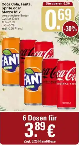 WEZ Coca Cola, Fanta, Sprite oder Mezzo Mix Angebot