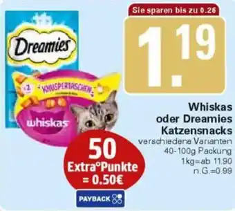WEZ Whiskas oder Dreamies Katzensnacks Angebot