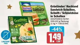 AEZ Grünländer/Hochland Sandwich-Scheiben, Schnitt-/ Schmelzkäse in Scheiben Angebot