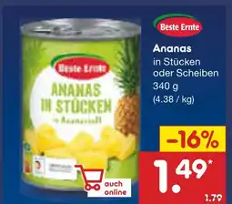 Netto Marken-Discount Beste ernte ananas in stücken oder scheiben Angebot