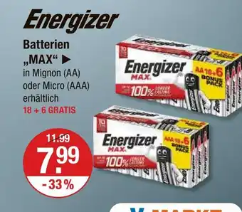 V Markt Energizer max batterien mignon (aa) Angebot