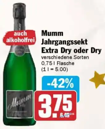 AEZ Mumm Jahrgangssekt Extra Dry oder Dry Angebot