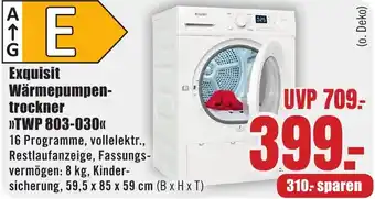 B1 Discount Baumarkt Exquisit Wärmepumpentrockner TWP 803-030 Angebot