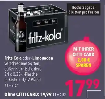 CITTI Markt Fritz-Kola oder -Limonaden Angebot