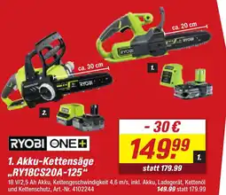 toom Baumarkt RYOBI ONE+ 1. Akku-Kettensäge ..RY18CS20A-125" Angebot