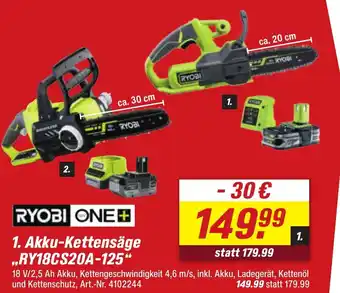 toom Baumarkt RYOBI ONE+ 1. Akku-Kettensäge ..RY18CS20A-125" Angebot