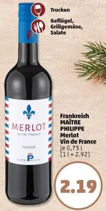 PENNY Frankreich MAÎTRE PHILIPPE Merlot Vin de France Angebot