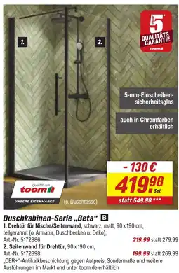 toom Baumarkt Duschkabinen-Serie „Beta" Angebot