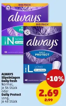 PENNY ALWAYS Slipeinlagen Daily fresh oder Daily Protect Long Angebot