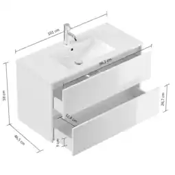 Netto Marken-Discount Badmöbel Limes & Waschtisch 100cm 2 Greifraum SoftClose Auszüge weiß Hgl Angebot