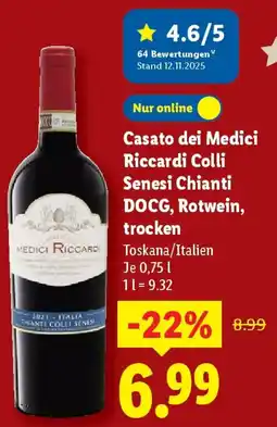 Lidl Casato dei Medici Riccardi Colli Senesi Chianti DOCG, Rotwein, trocken Angebot