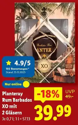 Lidl Planteray Rum Barbados XO mit 2 Gläsern Angebot