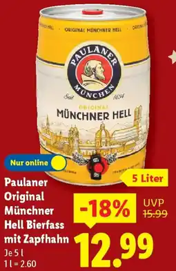 Lidl Paulaner Original Münchner Hell Bierfass mit Zapfhahn Angebot