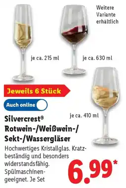 Lidl Silvercrest Rotwein-/Weißwein-/ Sekt-/Wassergläser Angebot