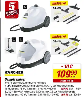 toom Baumarkt Kärcher dampfreiniger „sc 2 easyfix“ Angebot