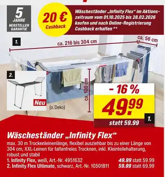 toom Baumarkt Wäscheständer infinity flex weiß Angebot