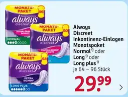 Rossmann Always Discreet Inkontinenz-Einlagen Monatspaket Angebot