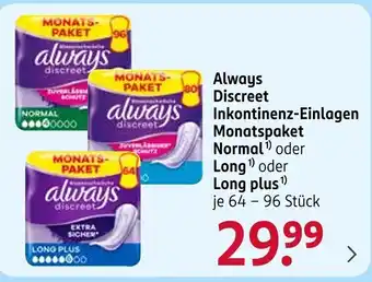 Rossmann Always Discreet Inkontinenz-Einlagen Monatspaket Angebot