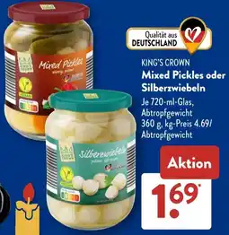 Aldi Süd KING'S CROWN Mixed Pickles oder Silberzwiebeln Angebot