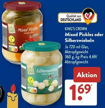 Aldi Süd KING'S CROWN Mixed Pickles oder Silberzwiebeln Angebot