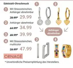 Globus Ornagé edelstahl-ohrringe mit strasssteinchen, anhänger abnehmbar Angebot