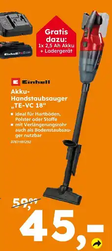 Globus Baumarkt Einhell akku-handstaubsauger te-vc 18 Angebot
