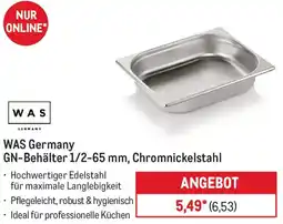 METRO WAS Germany GN-Behälter 1/2-65 mm, Chromnickelstahl Angebot