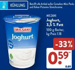 Aldi Süd MILSANI Joghurt, 3,5% Fett Angebot