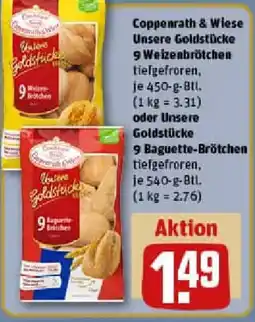 REWE Coppenrath & Wiese Unsere Goldstücke 9 Weizenbrötchen oder Unsere Goldstücke 9 Baguette-Brötchen Angebot