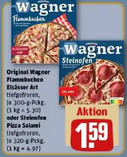 REWE Original Wagner Flammkuchen Elsässer Art oder Steinofen Pizza Salami Angebot