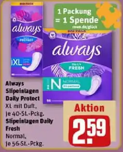 REWE Always Slipeinlagen Daily Protect oder Slipeinlagen Daily Fresh Angebot