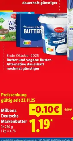 Lidl Milbona deutsche markenbutter Angebot