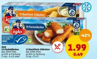 PENNY Iglo 15 fischstäbchen oder 13 backfisch-stäbchen Angebot