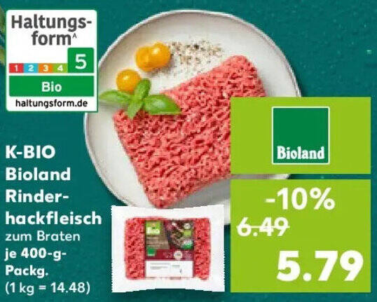 K-BIO Rinderhackfleisch 400 g Angebot bei Kaufland