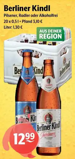 Getränke Hoffmann Berliner Kindl Pilsener, Radler oder Alkoholfrei Angebot