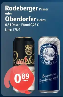 Getränke Hoffmann Radeberger Pilsner oder Oberdorfer Helles Angebot