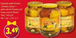 Mix Markt Eingelegte gelbe Tomaten „Pomidory zolotye" / gelbe und rote Tomaten und Gurken ,,Assorti Trikolor" Angebot