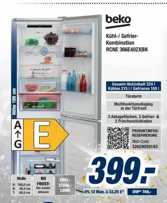 Expert Bening Beko Kühl Gefrierkombination Rcne 366e40zxbn Angebot