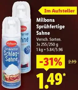 Lidl Milbona Sprühfertige Sahne Angebot