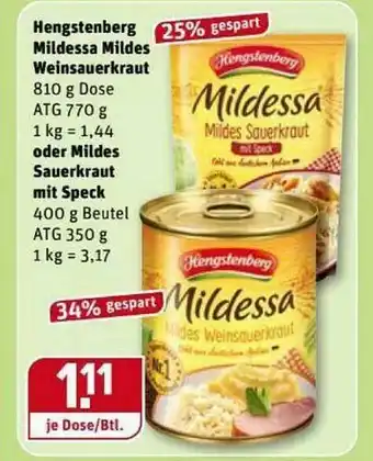 REWE Kaufpark Hengstenberg Mildessa Mildes Weinsauerkraut Oder Mildes Sauerkraut Mit Speck Angebot