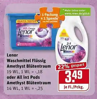 REWE Lenor Waschmittel Flüssig Oder Allin1 Pods Amethyst Blütentraum Angebot